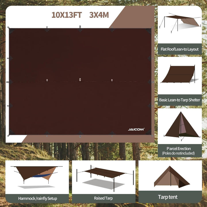 JAICOM Tarp Wasserdicht - 3x3M/4M/5M Camping Zeltplane, Ultraleicht und Tragbar, UV-Schutz & Schnee