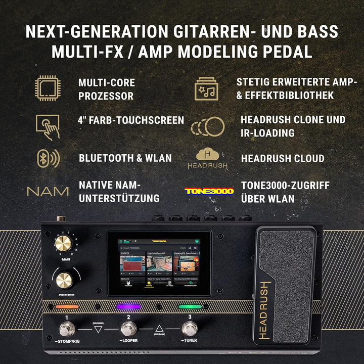 HeadRush Flex Prime Gitarre und Bass Multi-Effekt Pedal und Amp Modeling Prozessor mit Touchscreen,