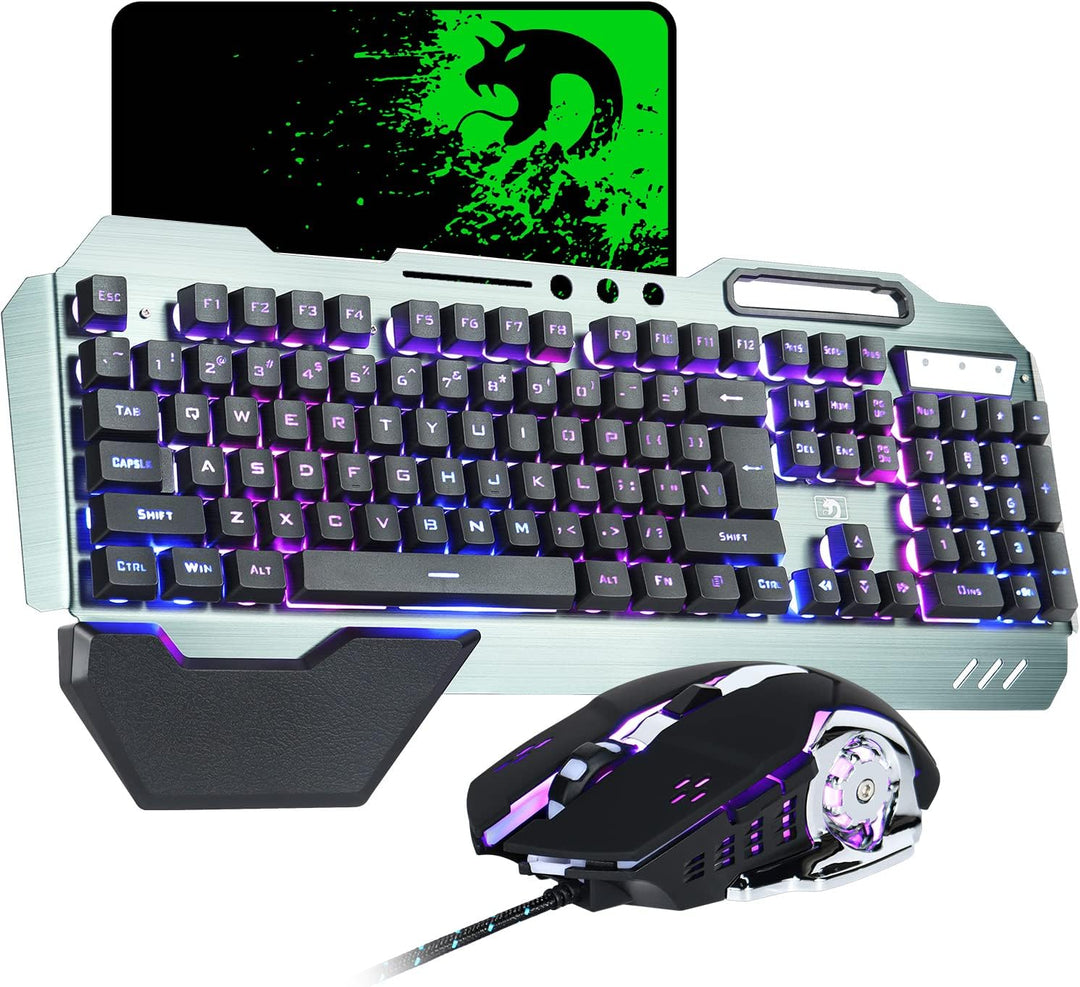 Gaming-Tastatur und Maus-Kombination, graue Metalllegierung,16 LEDs RGB-Hintergrundbeleuchtung, kabe