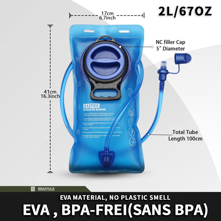 BBAIYULE® Trinkrucksack mit Trinkblase 2L, BPA-Frei| Fahrradrucksack mit Reflektoren | Rucksack mit
