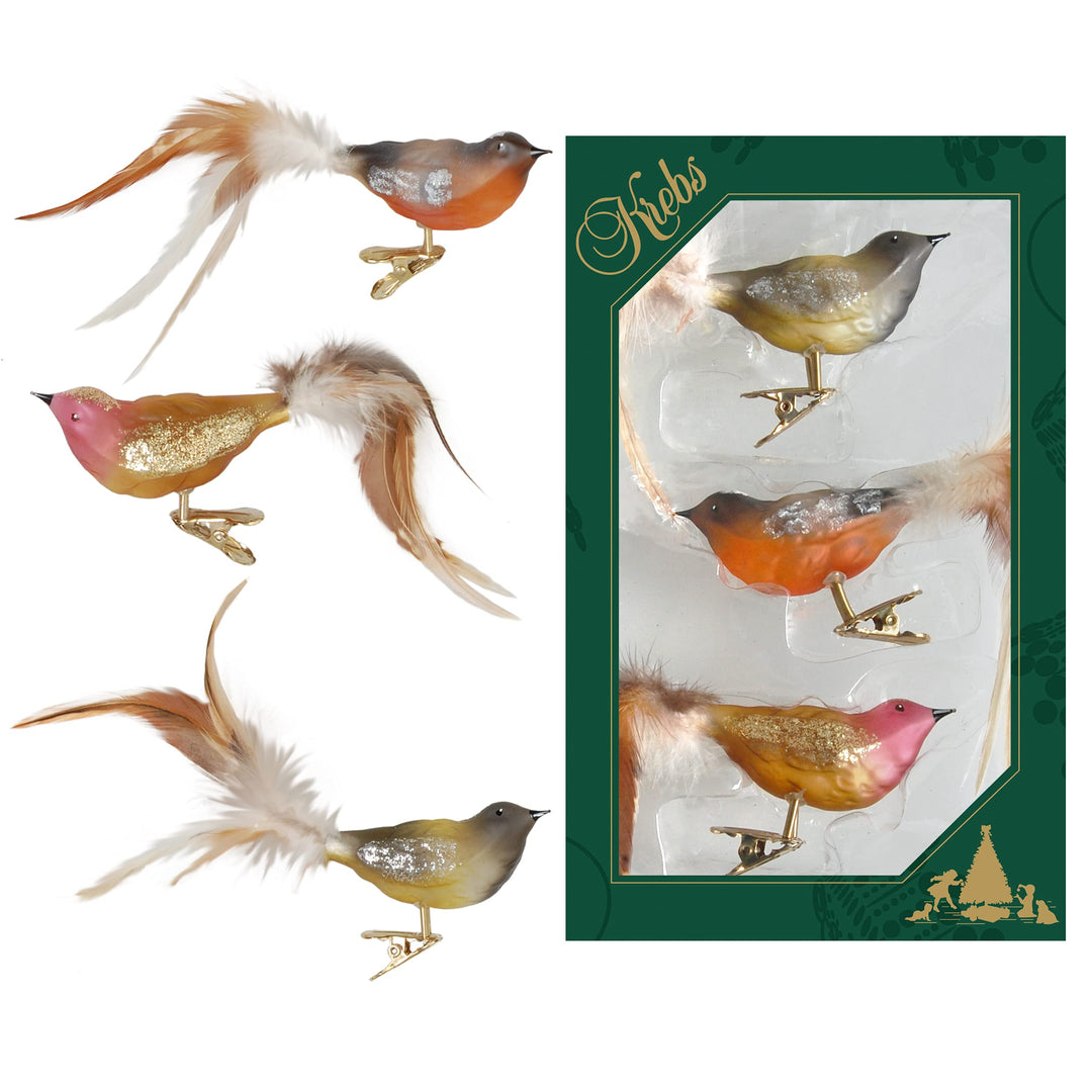 Krebs Glas Lauscha - Weihnachtsdekoration/Christbaumschmuck aus Glas - Vögel auf Clip - Farbe: natür