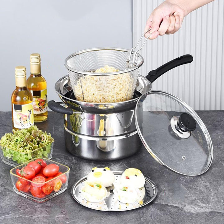 Deep Fryer Topf, Edelstahl, Bratpfanne, 20,6 x 14,3 cm, multifunktionaler Strainer im Lieferumfang e