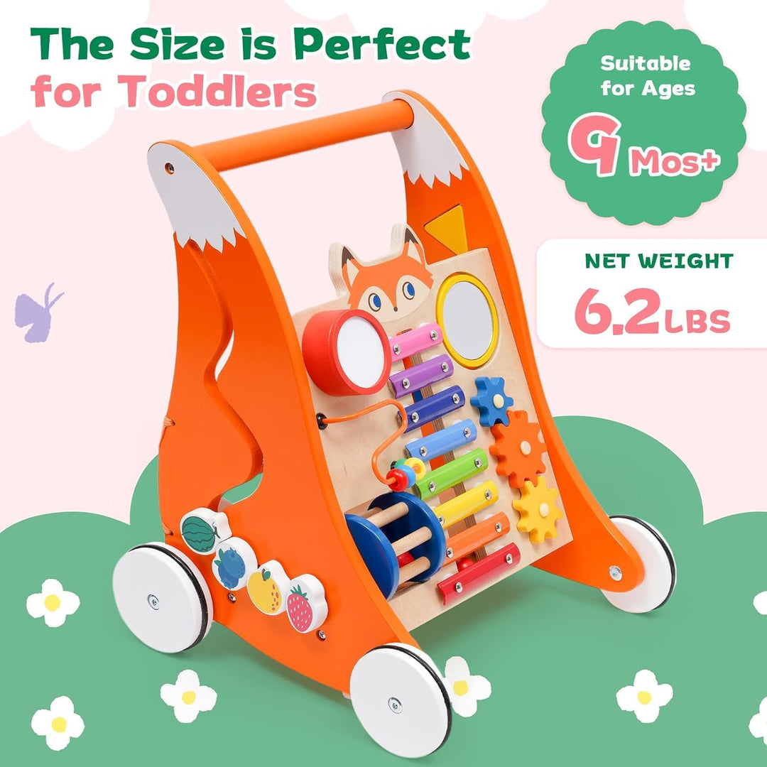 Baby Push & Pull Lauflernspielzeug, laufhilfe für baby ab 1 jahr– Holzspielzeug mit Musik und Formso