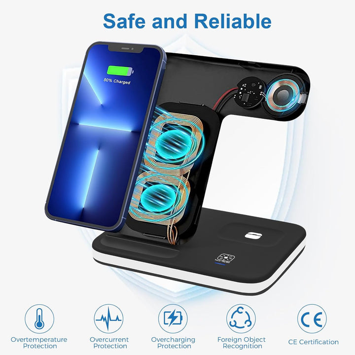 Induktive Ladestation für Apple Watch und iPhone, 3 in 1 Handy Ladestation für iPhone 16/15/14/13/12