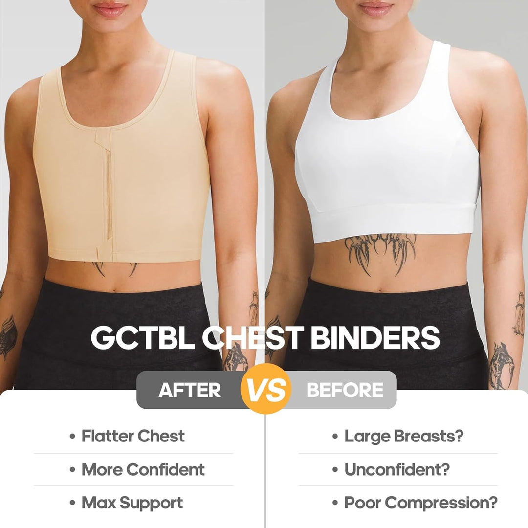 Trans Binder Transgender FTM Zip Up Atmungsaktives Halbes Brust Binder Nude XXL, Nude XXL