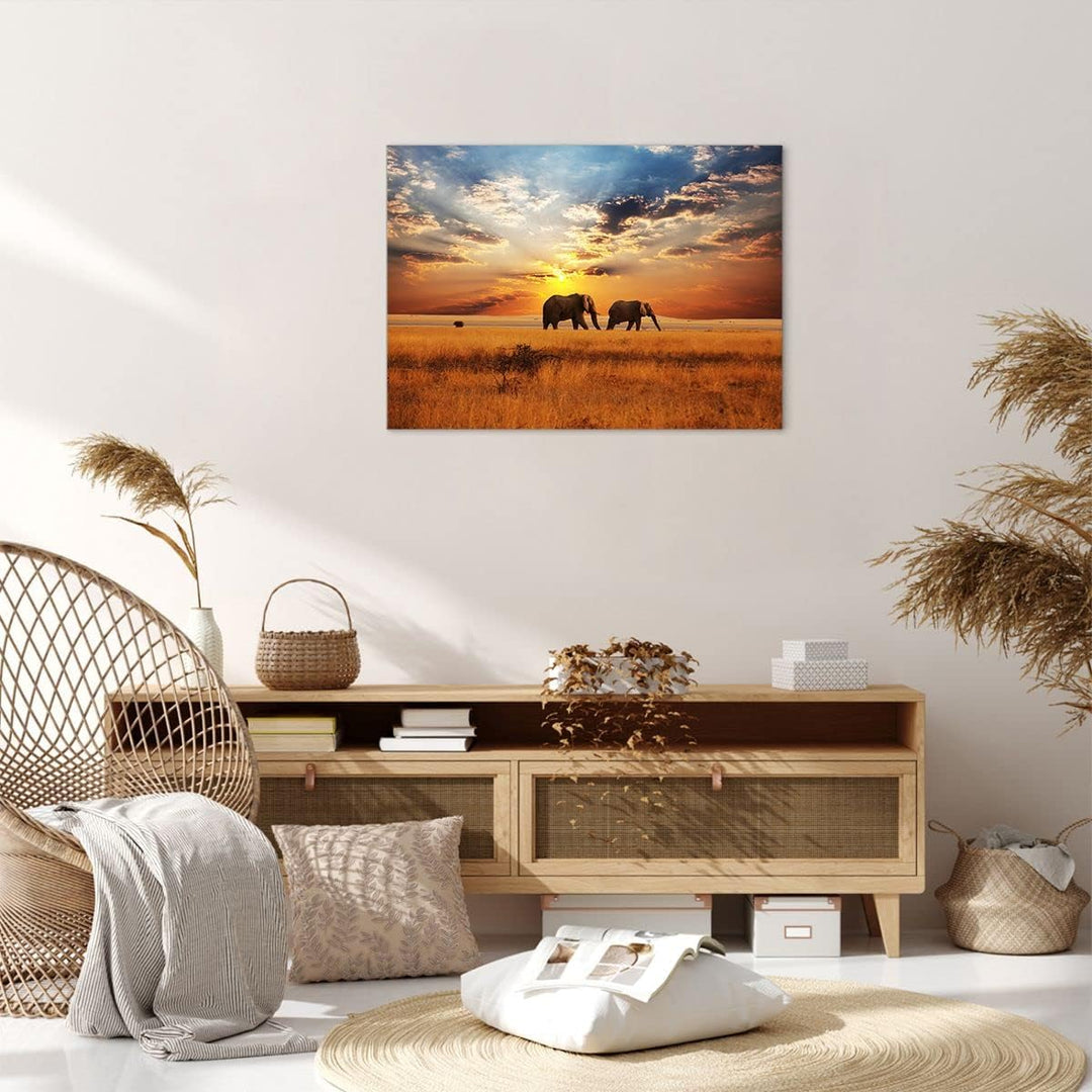 Bilder auf Leinwand Elefanten Safari Dschungel Busch Leinwandbild 70x50cm Wandbilder Dekoration Wohn