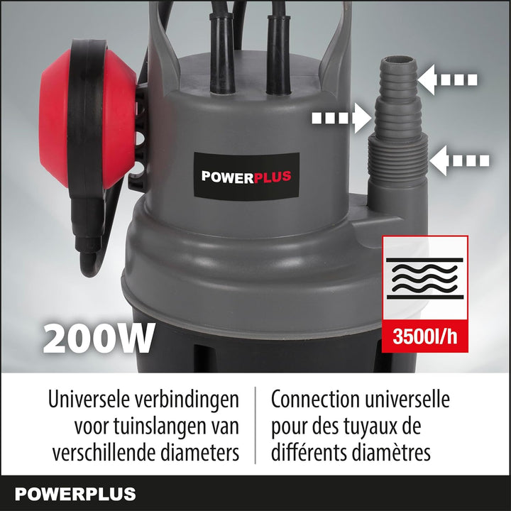 Powerplus Elektrische Wasserpumpe POWEW67900-200 W Tauchmotorpumpe, Maximaltemperatur 35°C und Förde