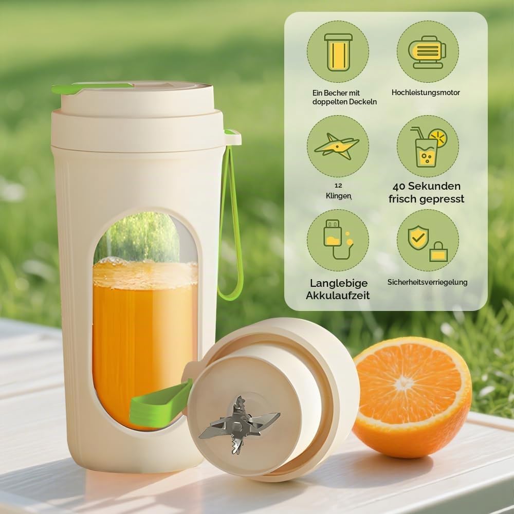 Tragbarer Mixer für Smoothie, 450ml Mixer Smoothie Maker To Go Mini Mixer to Go USB Aufladbarer Mini