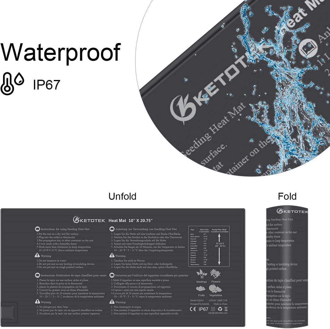 KETOTEK Sämling Heizmatte Pflanzen Anzucht Pflanzenheizmatten Samen Wärmematte Wasserdicht 230V 220V