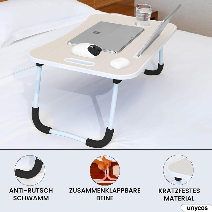 unycos - Betttablett Klappbar, Frühstückstablett mit Griff und Getränkehalter, Serviertisch, Ideal f