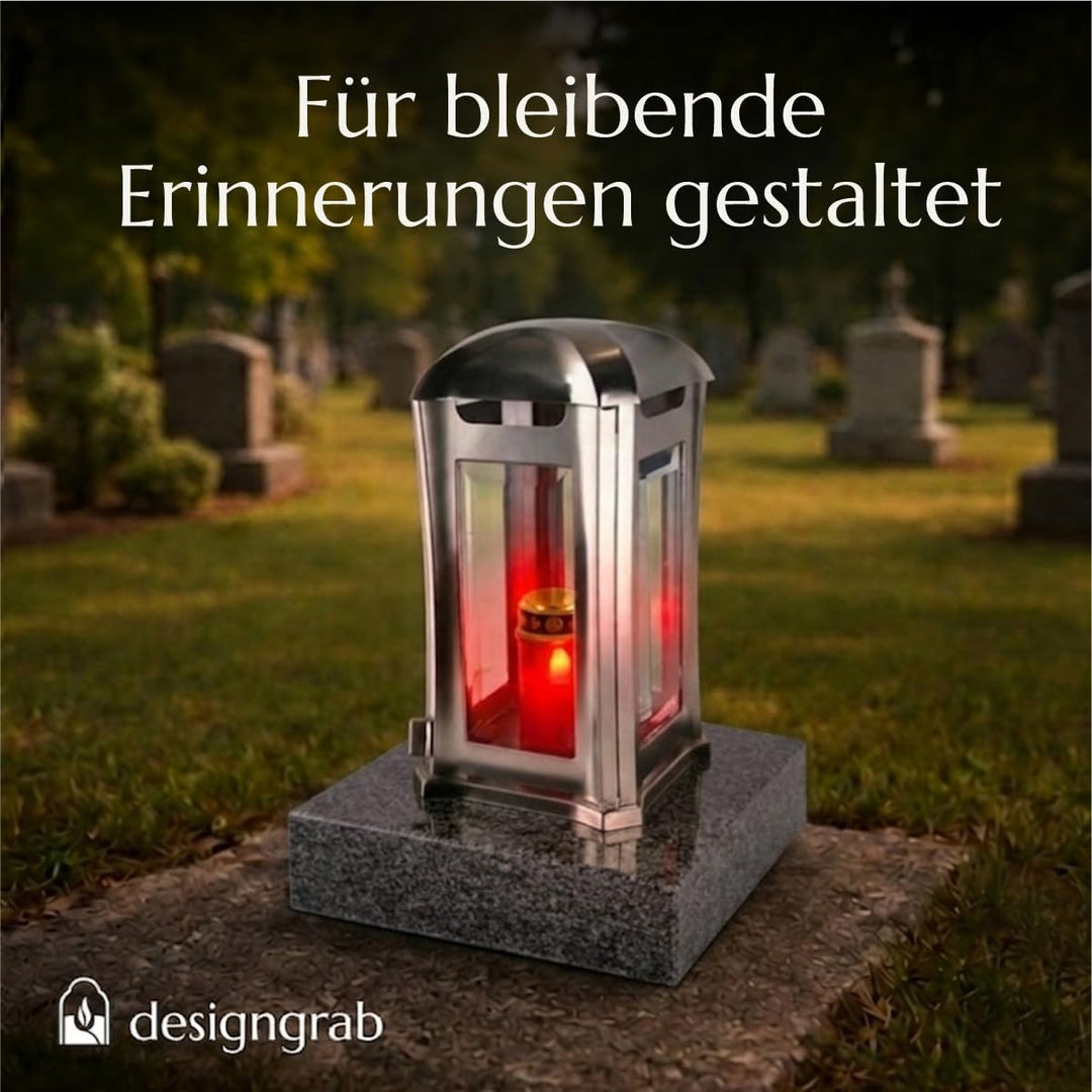 designgrab Grablampe Venezia aus Edelstahl mit Granitsockel aus Granit Nero Impala/Astor