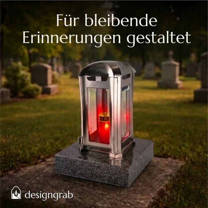 designgrab Grablampe Venezia aus Edelstahl mit Granitsockel aus Granit Nero Impala/Astor