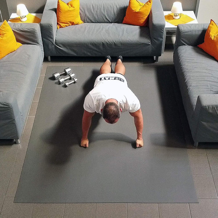 GYMEX Workout Fitness-Matte XXL, extra gross, rollbar, für Yoga, Sport &amp; Fitness 240x180cm Grau, Gra