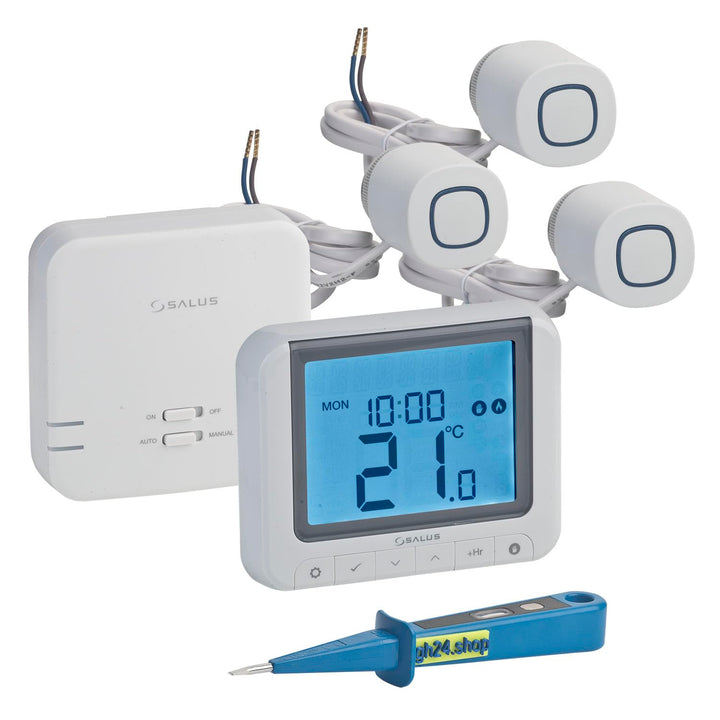 SALUS Controls Heizung Einzelraumregelung Digitaler Funk Raumthermostat mit Empfänger, 3X Stellantri