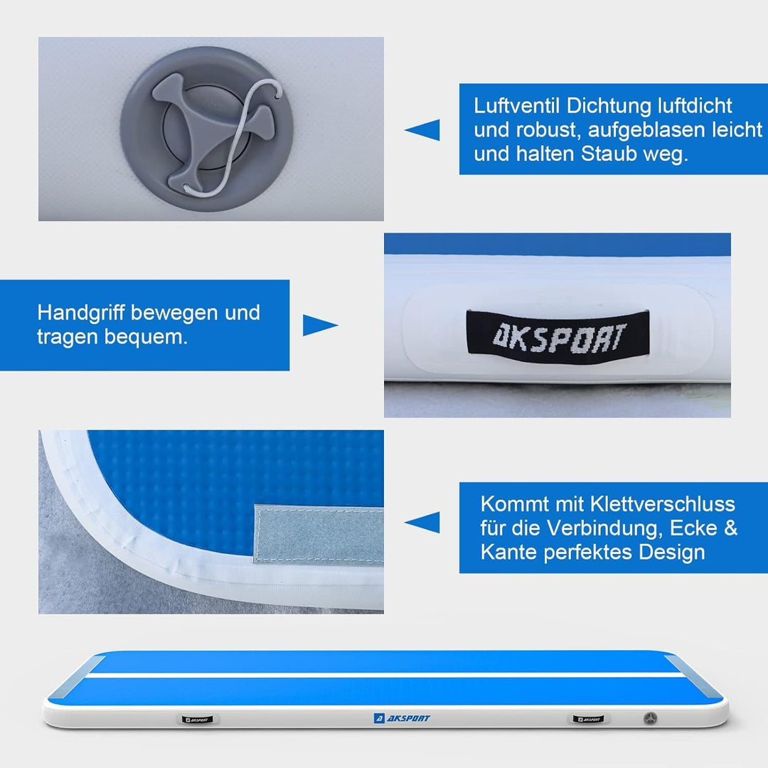 AKSPORT Air Matte Track Tumbling Matte,3/4/5/6m Aufblasbar Gymnastikmatte Turnmatte Tumbling Matten