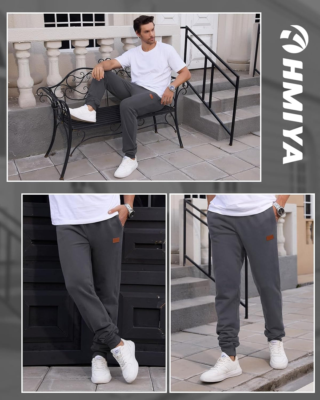 HMIYA Jogginghose Herren Baumwolle Trainingshose Sporthose Freizeithose Lang Hosen Klassische Sweath