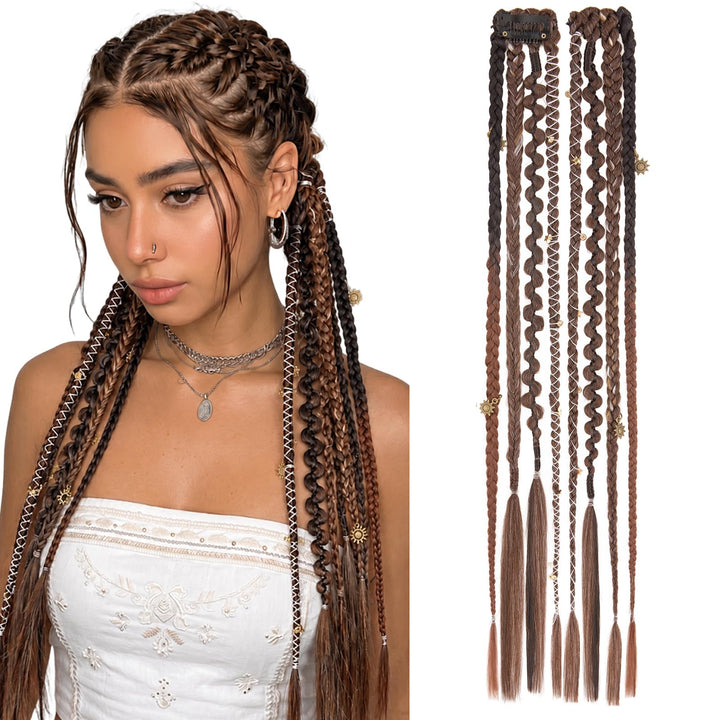 Silk-co Clip in Zöpfe 2 Stück, Bohemian Braid Extensions mit Clips, Synthetische Geflochtene Haartei