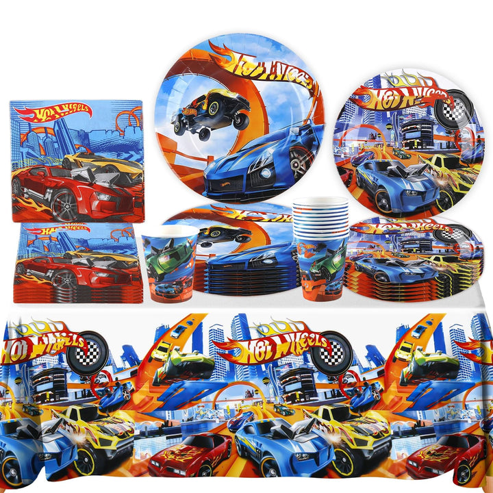 Rennauto Partygeschirr Set- Autos Pappteller Kindergeburtstag Deko Cars Partygeschirr Set Wheels Geb