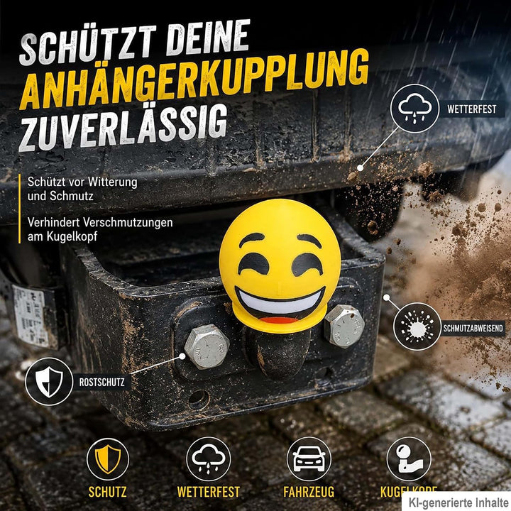Anhängerkupplung Abdeckung Smiley – Lustige AHK Schutzkappe für 50 mm Kugelkopf – Universal für Auto