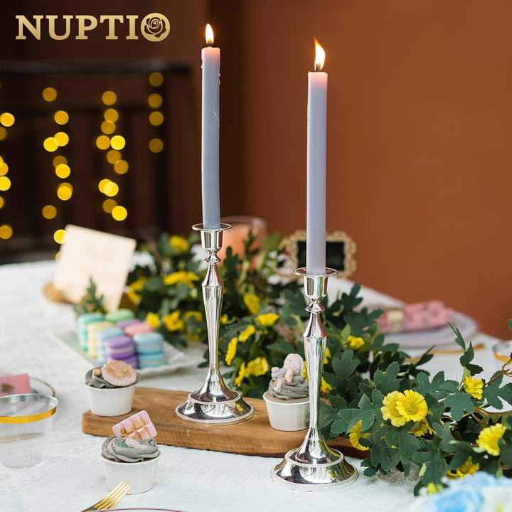 Nuptio Kerzenhalter für Kerzenständer – 2 Stück Silber Kerzenständer 24.5cm Hoch Konischer Kerzenhal