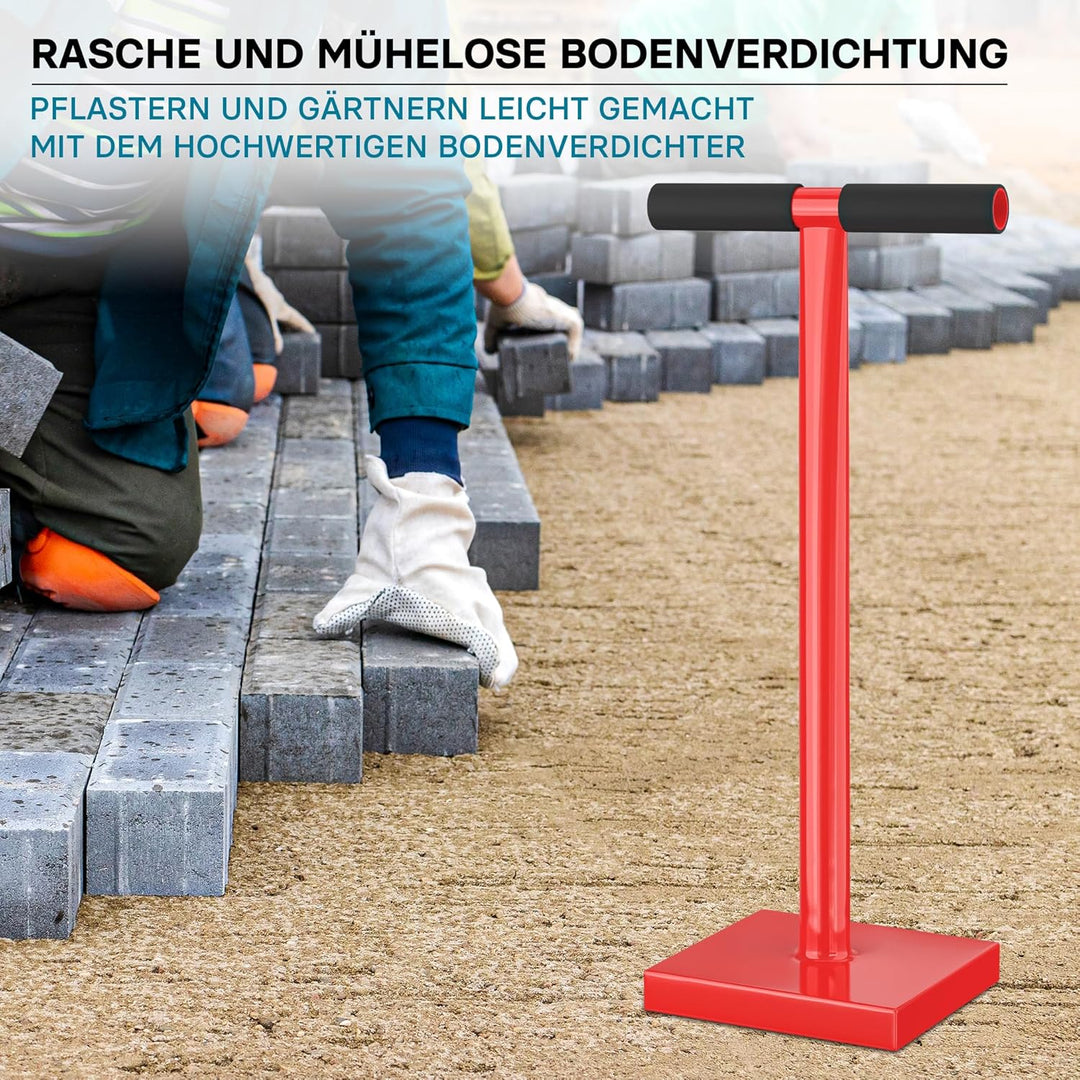 Wiltec Bodenverdichter 11,5 kg aus Stahl, 83 cm hoch, mit 20 x 20 cm Grundplatte und T-Griff zum Ver