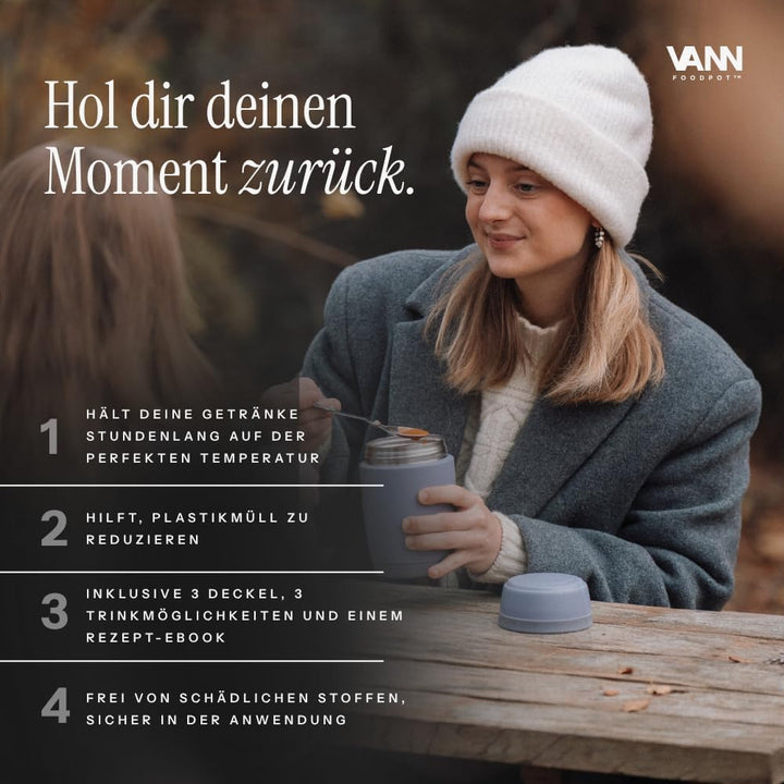 VANN Thermobecher für Essen 450 ml – Thermobehälter [16h kalt, 9h warm] – Recycelte Edelstahl Thermo