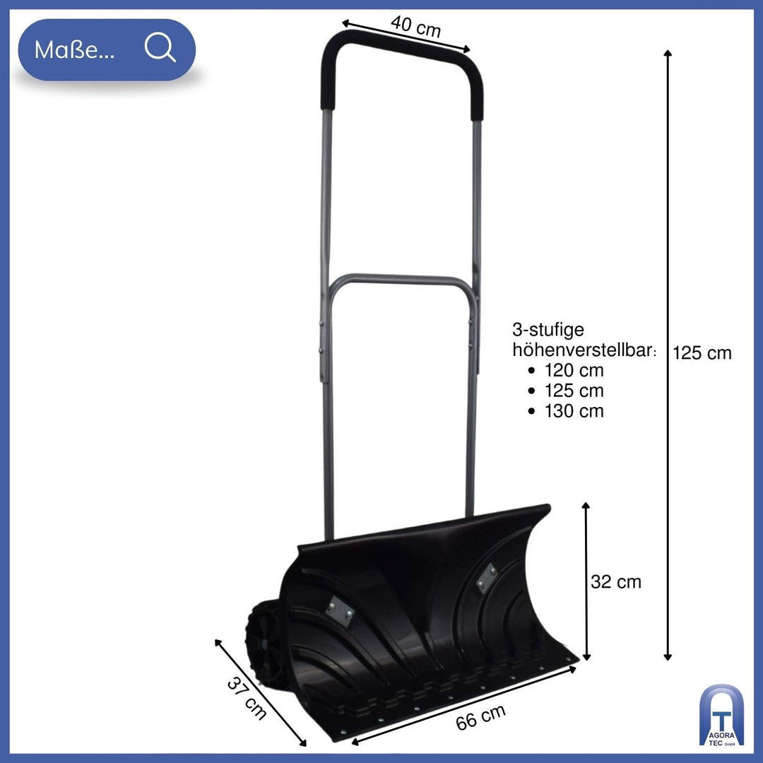 Agora-Tec® Schneeschieber Mobile mit Rädern mit extra-Breiten Kunststoffblatt von 66 cm, schwenkbare