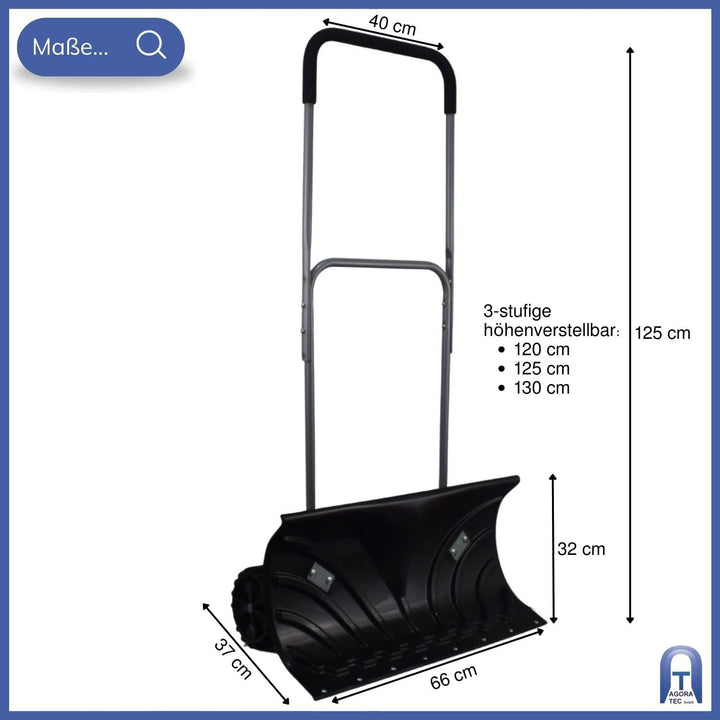 Agora-Tec® Schneeschieber Mobile mit Rädern mit extra-Breiten Kunststoffblatt von 66 cm, schwenkbare