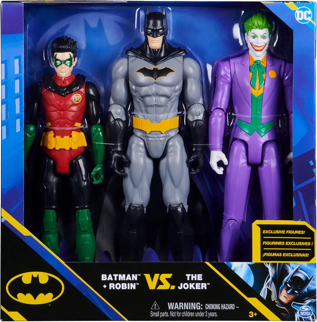 Spin Master Batman 30cm Figuren-Set aus Batman (Rebirth), Robin und Joker, inkl. Stoffumhang, origin