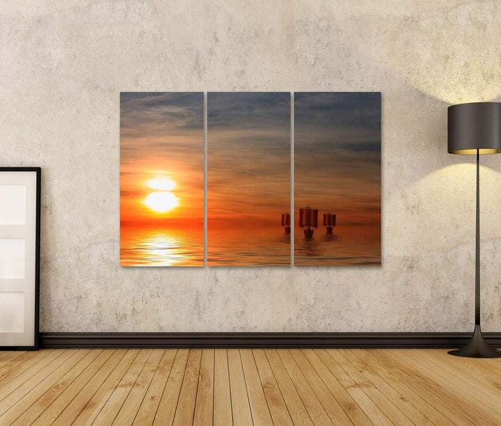 islandburner Bild auf Leinwand Wikingerschiffe 20A Bilder Wandbilder Poster Leinwand 130x80cm - 3 Te