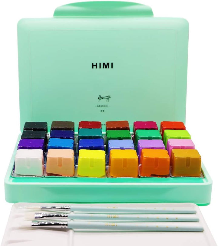 HIMI Gouache-Farbenset, 24 Farben x 30 ml, einzigartiges Geleebecher-Design mit 3 Malpinseln und ein