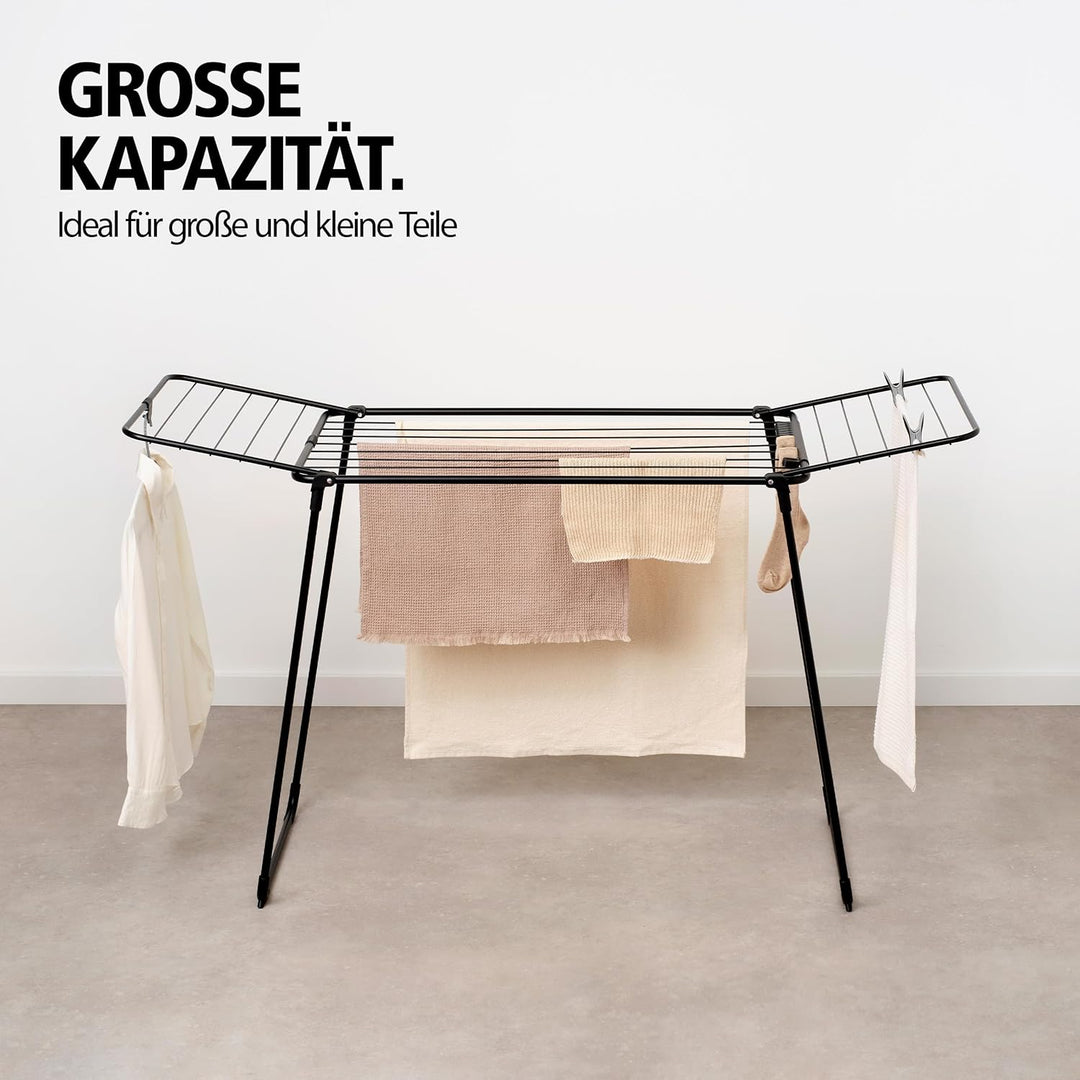 Brabantia HangOn Drying Rack, 22 m (Mattschwarz),Standtrockner mit Trockenfläche bis zu Zwei Waschla