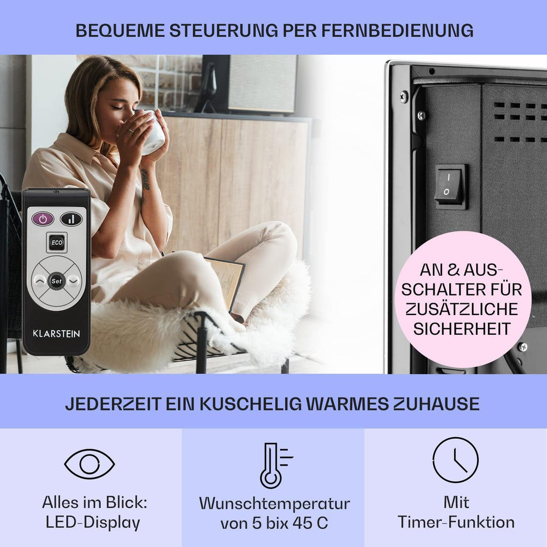 Klarstein Elektroheizung, Konvektor-Heizung mit Bodenrollen, Mobile Elektroheizung Energiesparend, S