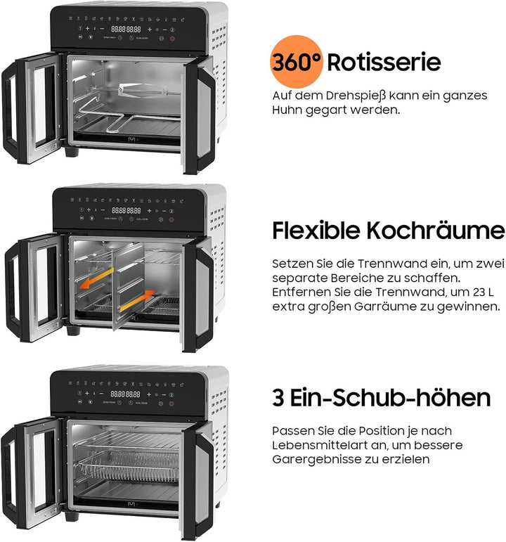 iceagle Heissluftfritteuse 23L Dual Zone - XXL Airfryer mit French Door | Heissluftfritteuse Ofen mi