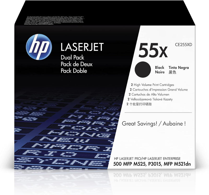 HP 55X 2er-Pack (CE255XD) Schwarz Original Toner mit hoher Reichweite für HP Laserjet Enterprise P30