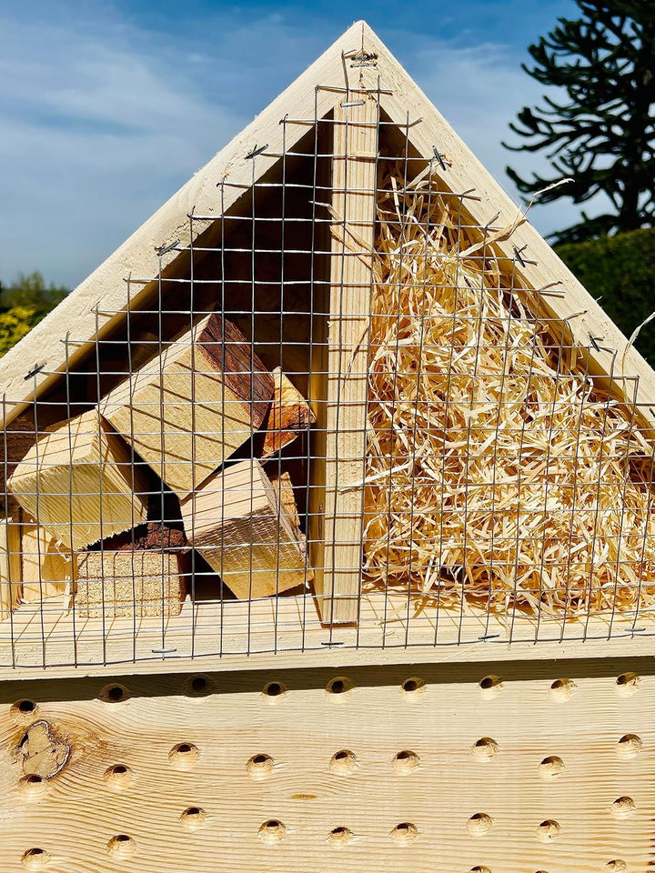 DARLUX massives handgefertigtes XL Insektenhotel aus Holz mit Standfuss 97 x 56 x 12 cm (HxBxT) Wild
