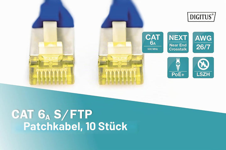 DIGITUS LAN Kabel Cat 6A - 1m - 10 Stück - RJ45 Netzwerkkabel - S/FTP Geschirmt - Kompatibel zu Cat-