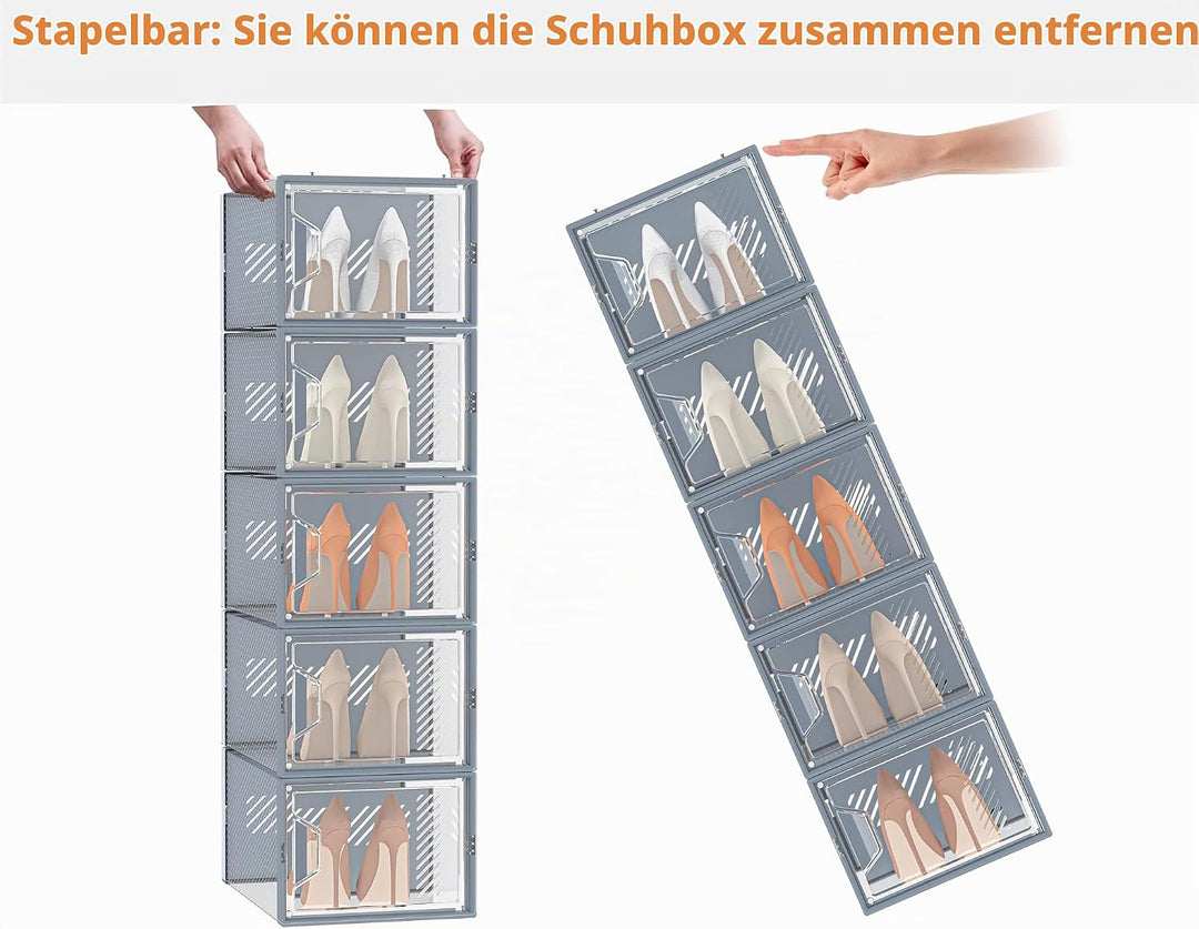 Schuhboxen Stapelbar Transparent, 12er Pack Schuhkarton mit Deckel, Schuhaufbewahrung für Stöckelsch
