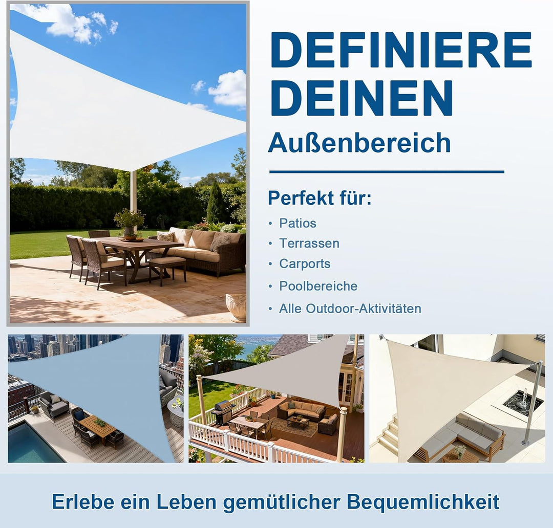 HENG FENG Sonnensegel 5x5x7m Dreieckig Wasserdicht mit 95% UV-Schutz Sonnenschutz für Garten Terrass