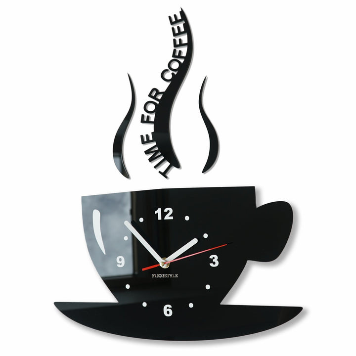 FLEXISTYLE Tasse Zeit für Kaffee Moderne Küche Wanduhr, schwarz, 3D römisch, wanduhr deko, Schwarz