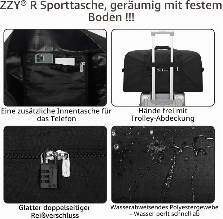 ZZY 55L Sporttasche Herren Gym Sport Tasche - 25 Zoll Reisetasche Duffle Bag mit Hartboden für Woche