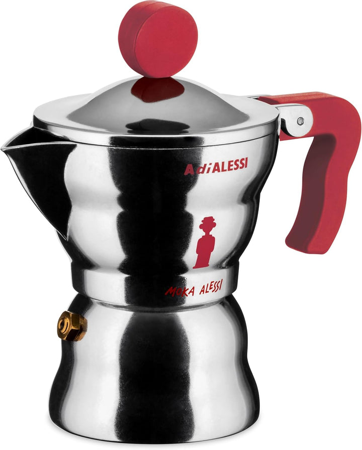 Alessi, Design Espressokocher, Gehäuse aus Aluminium, Griff und Knopf aus thermoplastischem Harz, 1