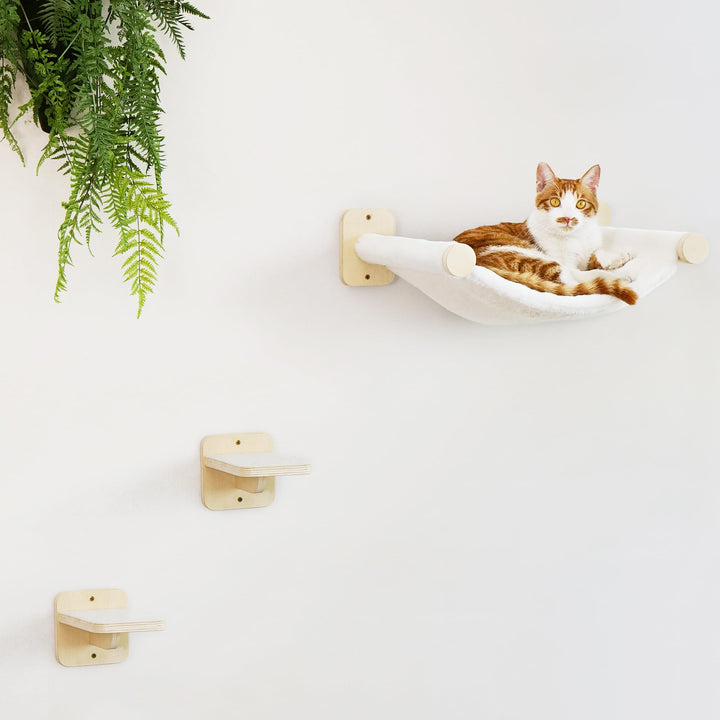 FUKUMARU Kletterwand Katzen, Katzenmöbel mit 2 Katzentreppe Wand,Katzenbaum Hängematte aus Birke meh