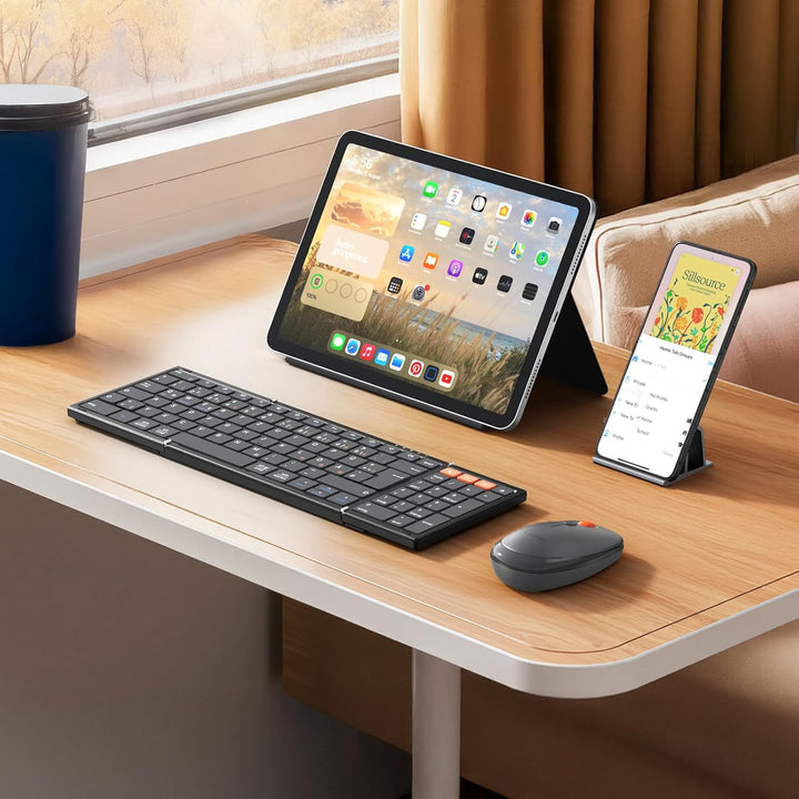 MEETION Faltbare Bluetooth Tastatur Maus Set Kabellose, QWERTZ Deutsches Layout Falten Funktastatur