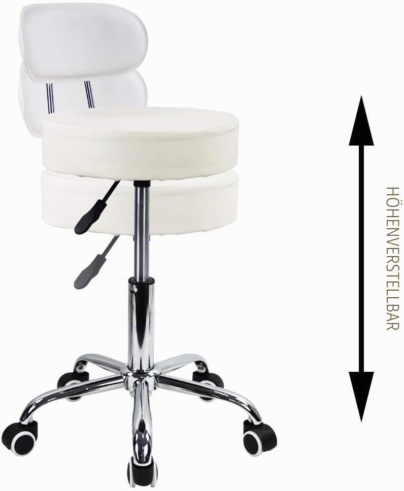 KKTONER Rollhocker mit Rückenlehne 360° drehbar Arbeitshocker höhenverstellbar 48-64cm für Büro Salo