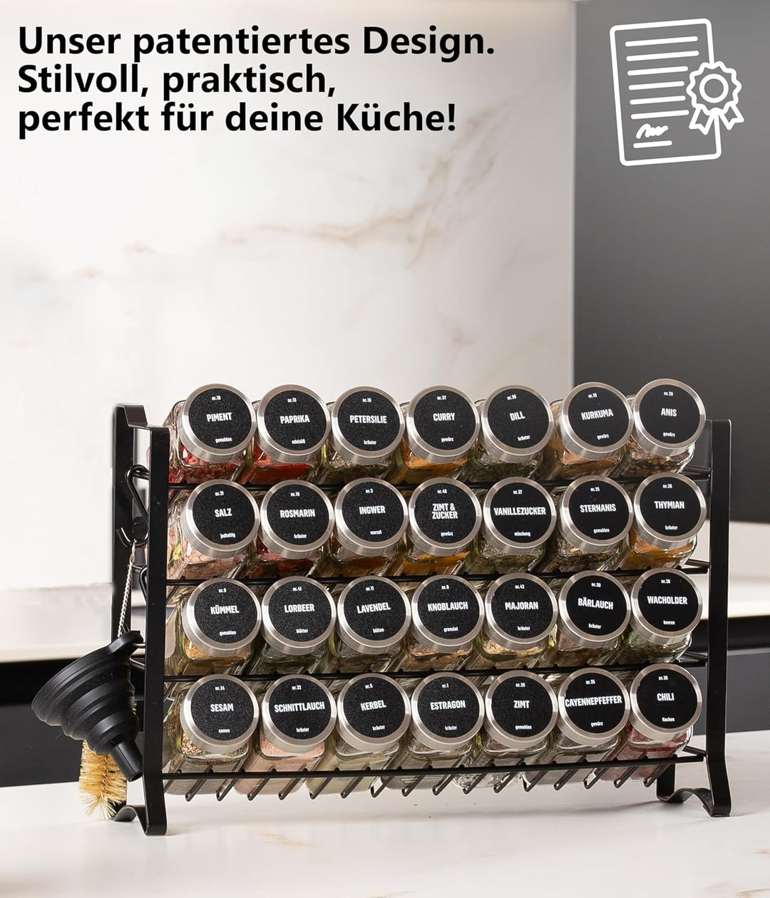 Deco haus® Gewürzregal Stehend & Wand [MIT 28 GLÄSERN & ETIKETTEN] - Gewürz Organizer - Gewürzregal