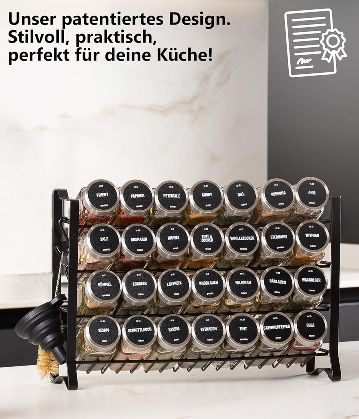 Deco haus® Gewürzregal Stehend & Wand [MIT 28 GLÄSERN & ETIKETTEN] - Gewürz Organizer - Gewürzregal