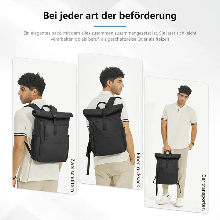 Rolltop Rucksack Damen Herren Grosser Laptop Rucksack Wasserdichter mit Computerfach 16 Zoll Rucksäc