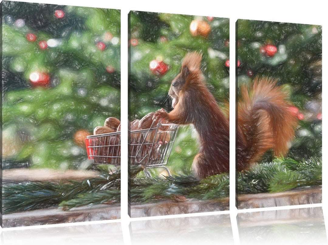 Pixxprint Eichhörnchen als Leinwandbild/Grösse: 3Teilig / Wandbild/Kunstdruck/fertig bespannt