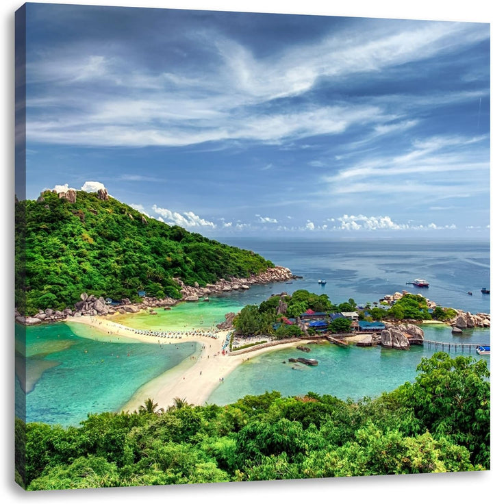 Pixxprint Meer mit Felsen, Format: 70x70 auf Leinwand, XXL riesige Bilder fertig gerahmt mit Keilrah